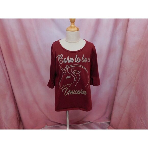One Step Up Graphic Born to be a Unicorn Lace Back Top Burgundy Large 14-16 - Picture 1 of 10